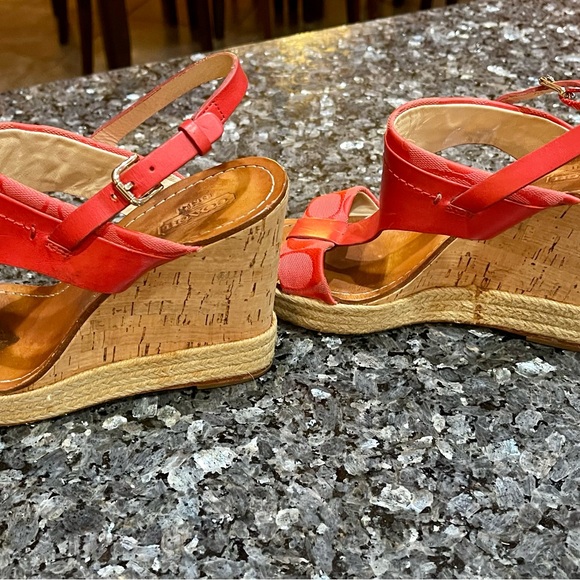 Coach Red Mendez Espadrille Wedge Sandals Sz 8.5 - Picture 5 of 8